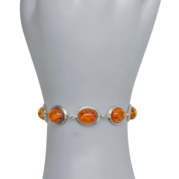 Cognac Amber Sterling Silver Link Bracelet (BR-CG-2919-A)