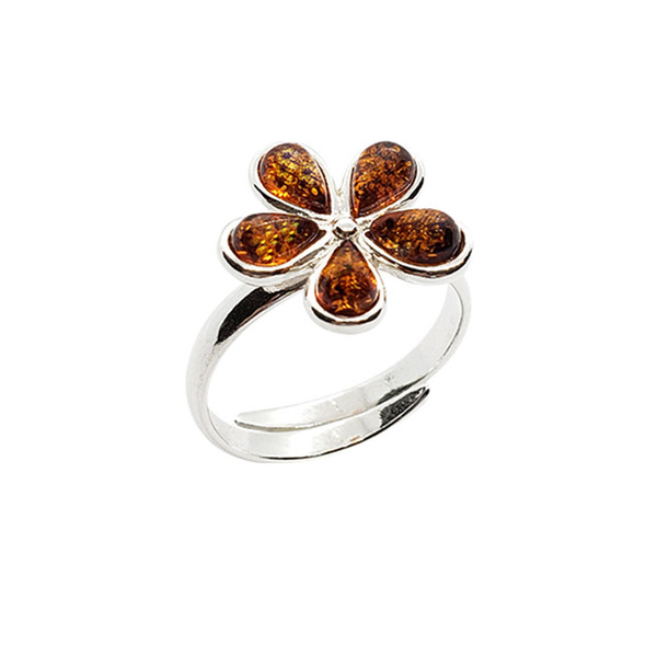 Cognac Amber "Flower" Adjustable Ring
