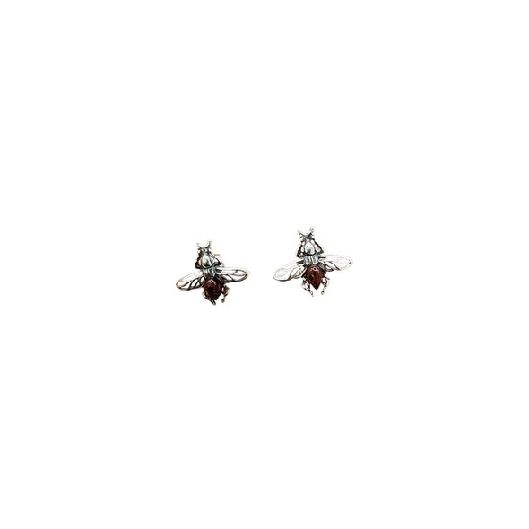 Cherry¬† Amber Sterling Silver Bee Stud Earrings