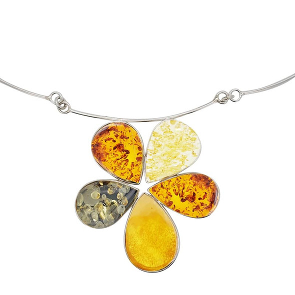 Flower Multi-Color Amber Handmade Necklace 20''