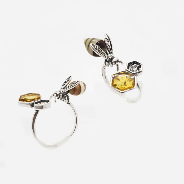 Bee Adjustable Amber Ring