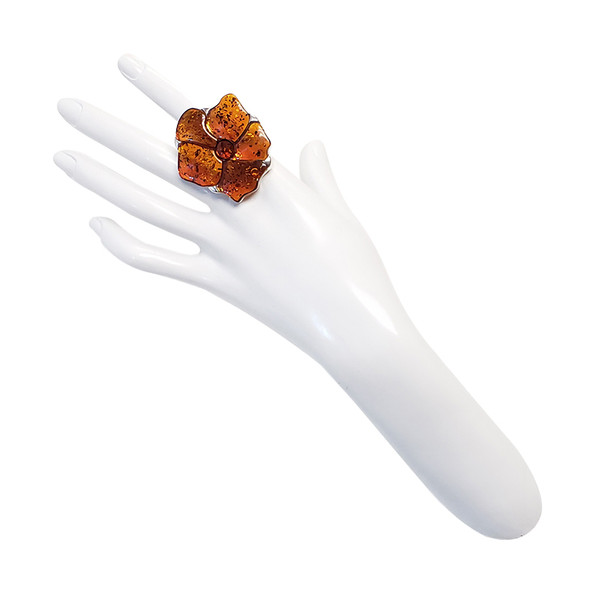 Cognac  Amber Adjustable Flower Ring