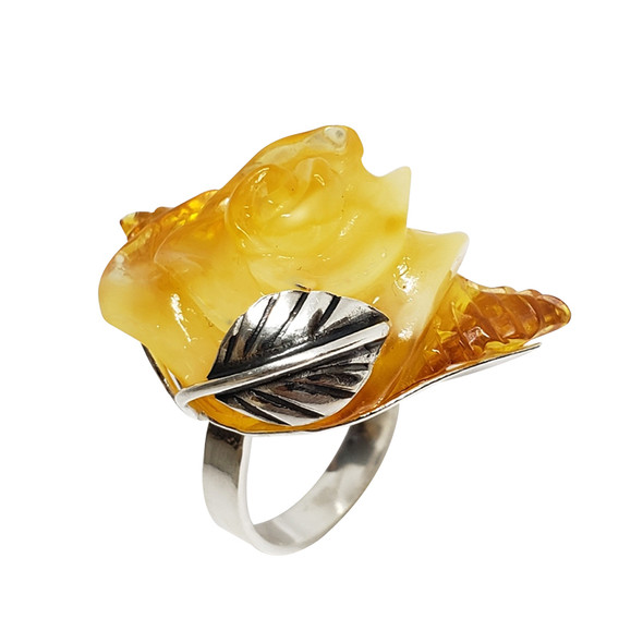 Handmade Butterscotch Amber Rose Sterling Adjustable Silver Ring