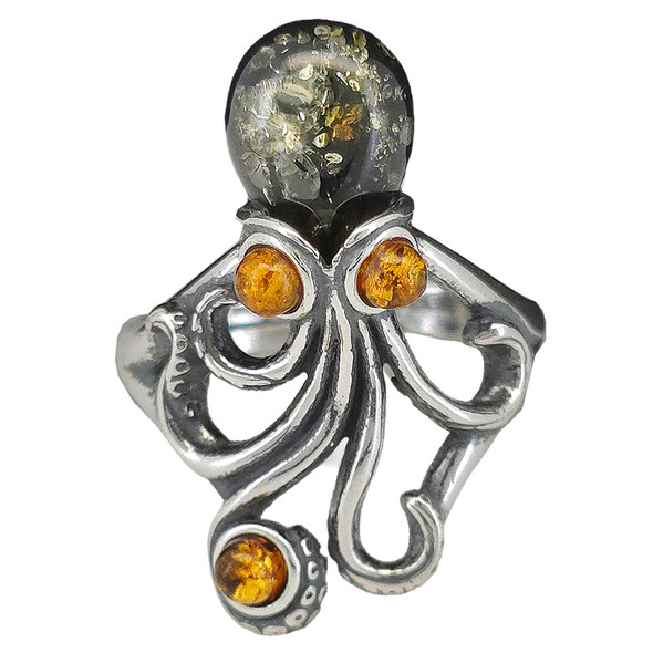 Multi-Color Amber Octopus Adjustable Ring (R-MT-3226)
