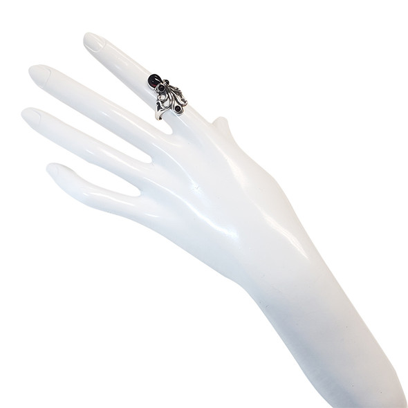 Cherry Amber Sterling Silver Adjustable Octopus Ring