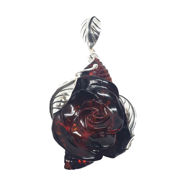 Amber Sterling Silver Handmade Rose Pendant (P-CH-3719)
