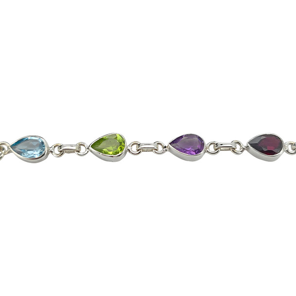 Gemstones Sterling Silver Link Bracelet