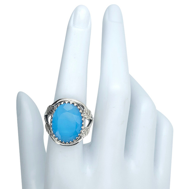 Faceted Blue Chalcedony Leaf-Design Adjustable Ring