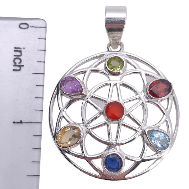 Faceted Multi-Gemstone 7 Chakra Mandala Pendant
