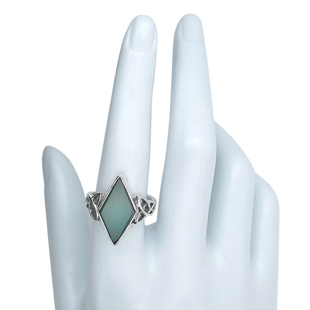 Green Onyx Sterling Silver Ring. A marquise-shaped green onyx gemstone is set in genuine .925 sterling silver. Elegant gemstone ring.