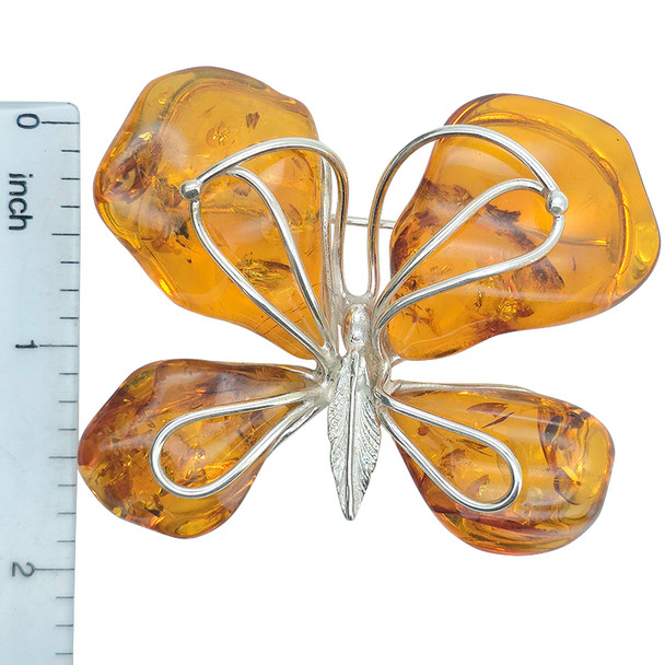 Cognac Amber Butterfly Pin / Brooch