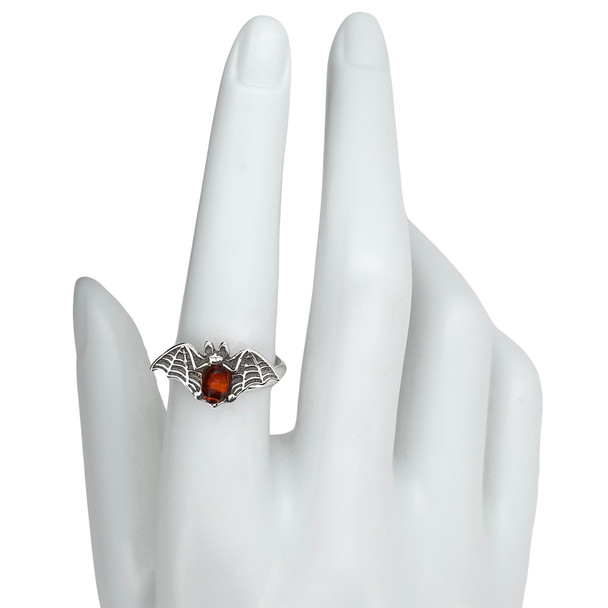 Bat Amber Silver Adjustable Ring