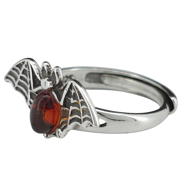 Bat Amber Silver Adjustable Ring