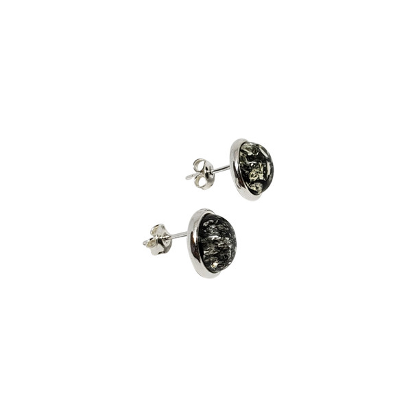 Green Amber Sterling Silver Stud Earrings