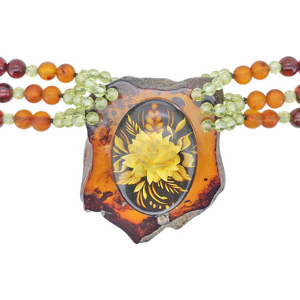 Cameo Amber Peridot Flower Necklace