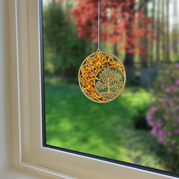 Tree Of Life Amber And Wood Suncatcher / Magnet