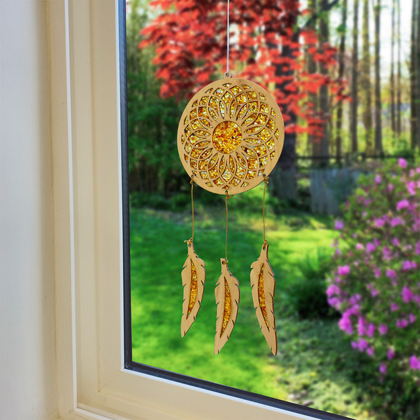 Dreamcatcher Amber And Wood Suncatcher / Magnet