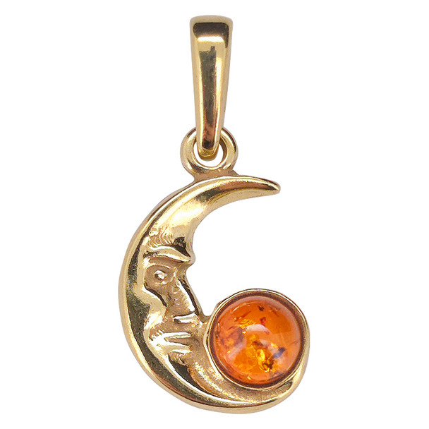 Amber Gold-Plated Sterling Silver Moon Pendant