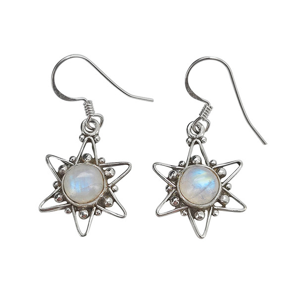 Moonstone Sterling Silver Star Earrings on Hooks