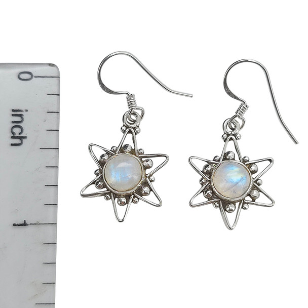 Moonstone Sterling Silver Star Earrings on Hooks
