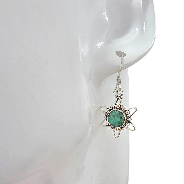 Faceted Composite Emerald Sterling Silver Star Earrings on Hooks