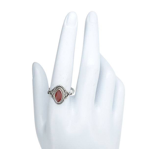 Faceted Red Onyx Sterling Silver Ring