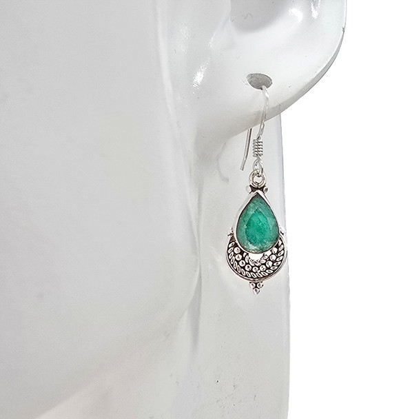 Faceted Composite Emerald Sterling Silver Earrings