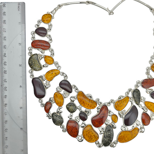 Multi-Color Amber Sterling Silver Handmade Necklace