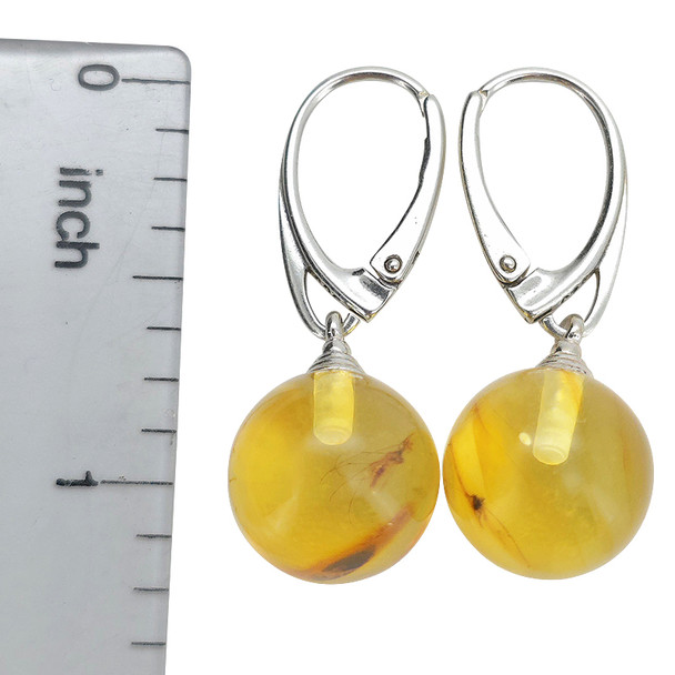 Natural Amber Silver Earrings with Insects