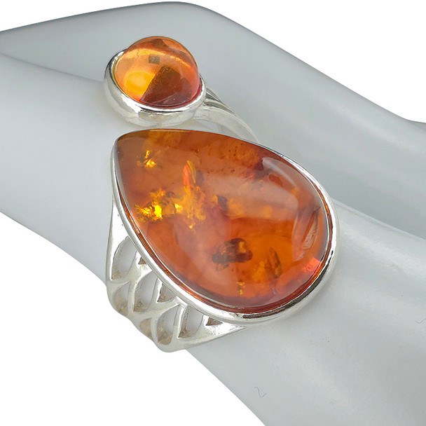 Cognac Amber Sterling Silver Adjustable Ring