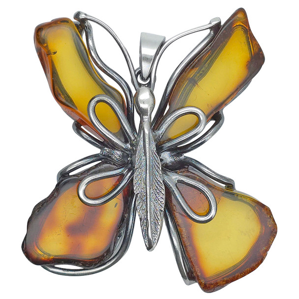 Cognac Amber Butterfly Handmade Pendant