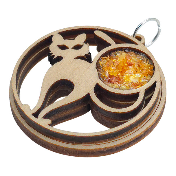 Cat Multicolor Amber Wooden Pendant
