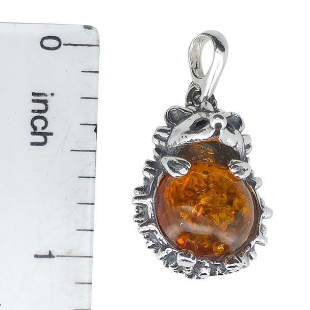 Cognac Amber Hedgehog Design Silver Pendant