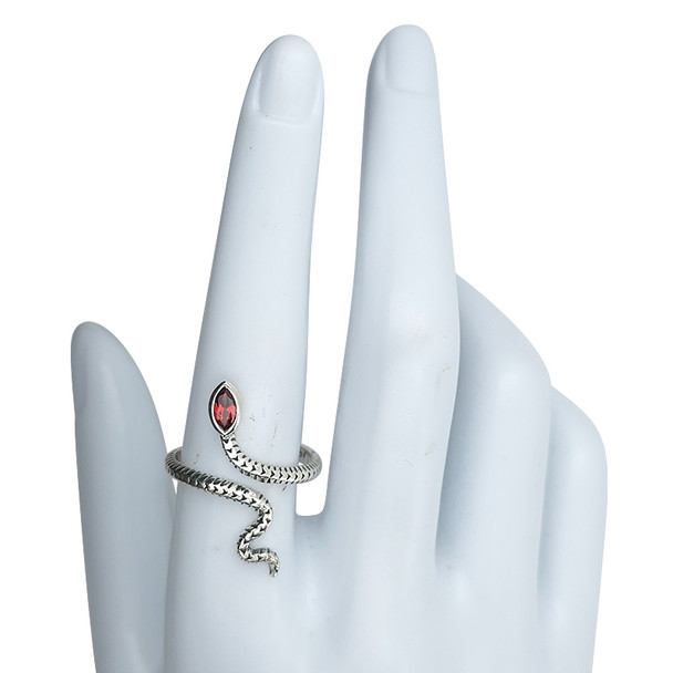 Faceted Garnet Snake Adjustable Ring