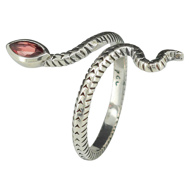 Faceted Garnet Snake Adjustable Ring