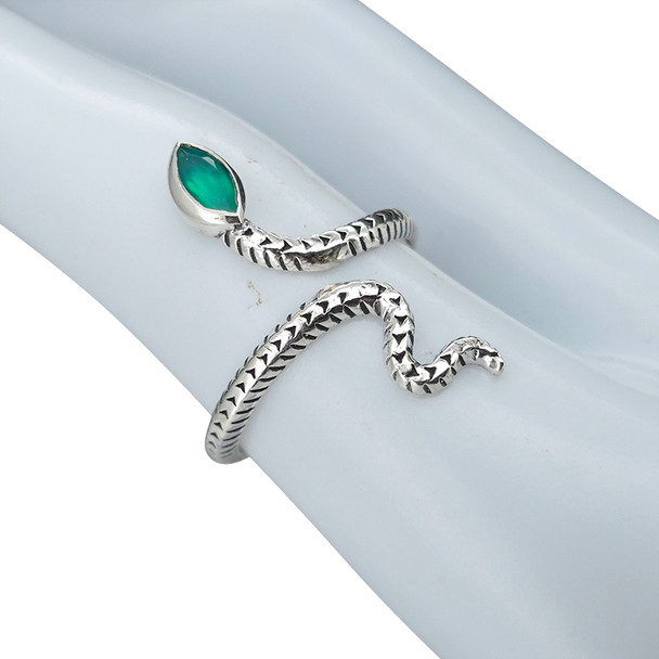 Faceted Green Onyx Snake Adjustable Ring