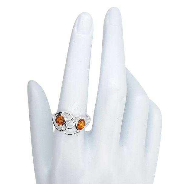 Cognac Amber 925 Sterling Silver Ring