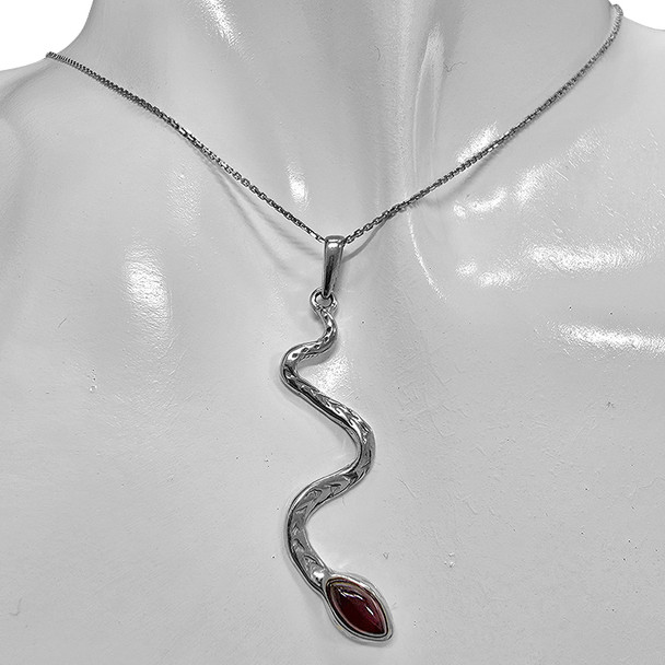 Cherry Amber 925 Sterling Silver Snake Pendant