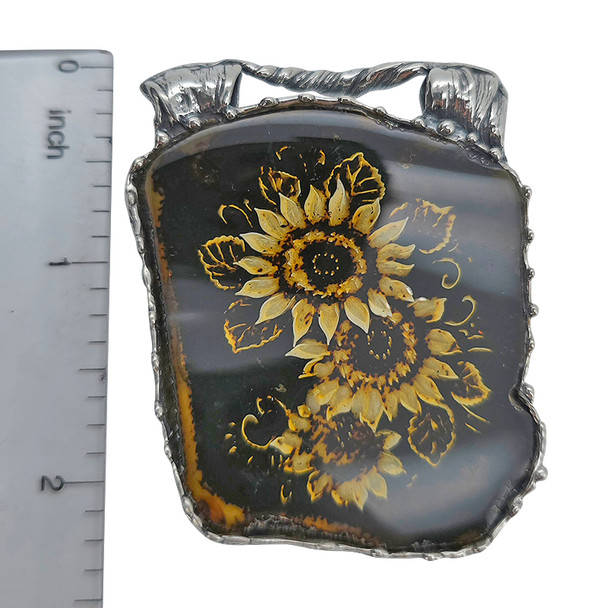 Hand Carved Sunflowers Amber Cameo/Intaglio Silver Pendant