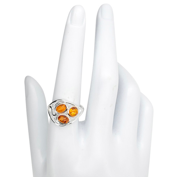 Cognac Amber Sterling Silver Ring