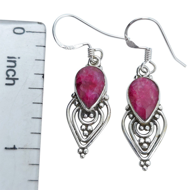 Faceted Composite Ruby Sterling Silver Earrings on Hooks
