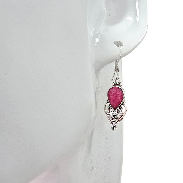 Faceted Composite Ruby Sterling Silver Earrings on Hooks