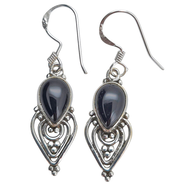 Black Onyx Sterling Silver Earrings on Hooks