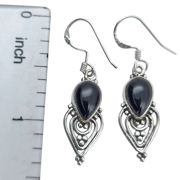 Black Onyx Sterling Silver Earrings on Hooks