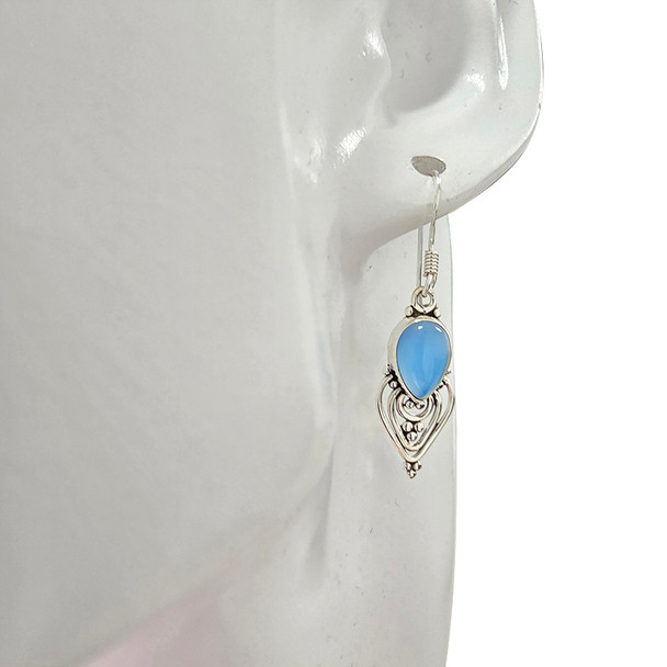 Blue Chalcedony Sterling Silver Earrings On Hooks
