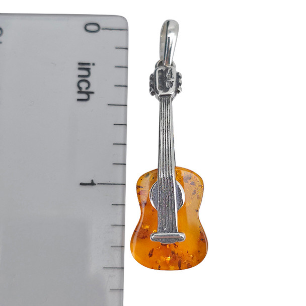 Cognac Amber Sterling Silver Guitar Pendant