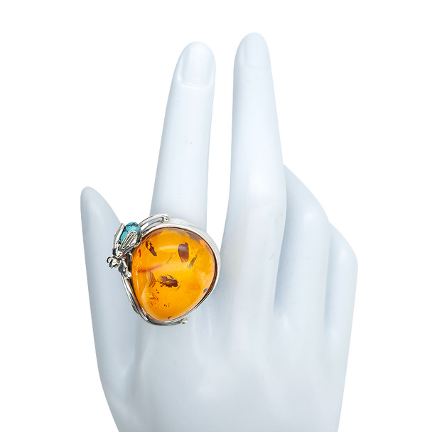 Amber Sterling Silver Handmade Fly Design Adjustable Ring