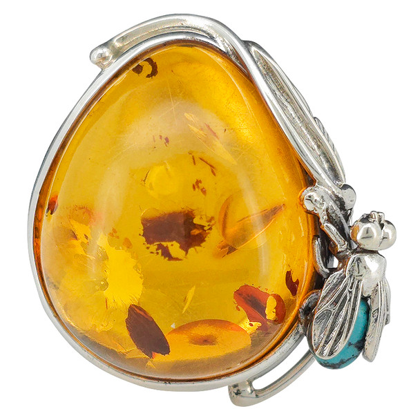 Amber Sterling Silver Handmade Fly Design Adjustable Ring