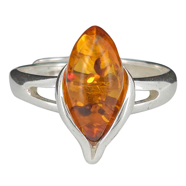 Cognac Amber Sterling Silver Ring