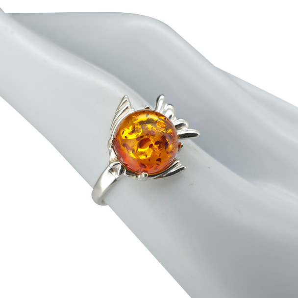 Amber Sterling Silver Fish Adjustable Ring